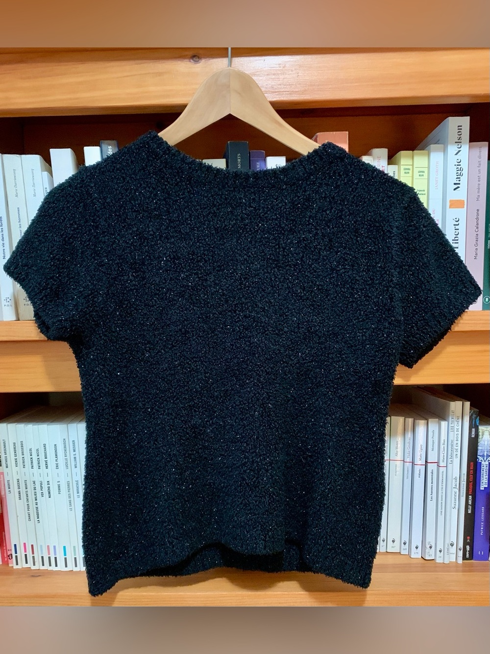 Black Sparkling Fuzzy Knit Top